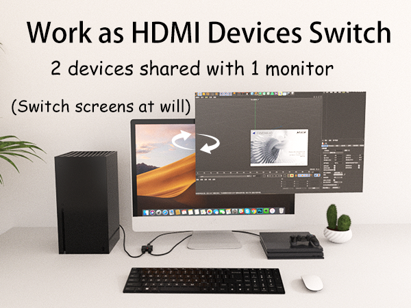 HDMI Switch 2 in 1 Out, 4k@60hz Arvitek Bidirectional HDMI Video Switcher 2 in 1 Out/1 in 2 Out, HDMI ab Switch Selector Compatible with Xbox, PS5/4/3, PC, Laptops