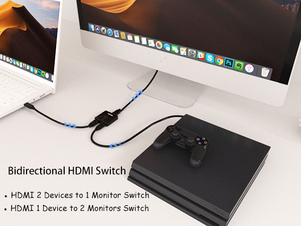 HDMI Switch 2 in 1 Out, 4k@60hz Arvitek Bidirectional HDMI Video Switcher 2 in 1 Out/1 in 2 Out, HDMI ab Switch Selector Compatible with Xbox, PS5/4/3, PC, Laptops