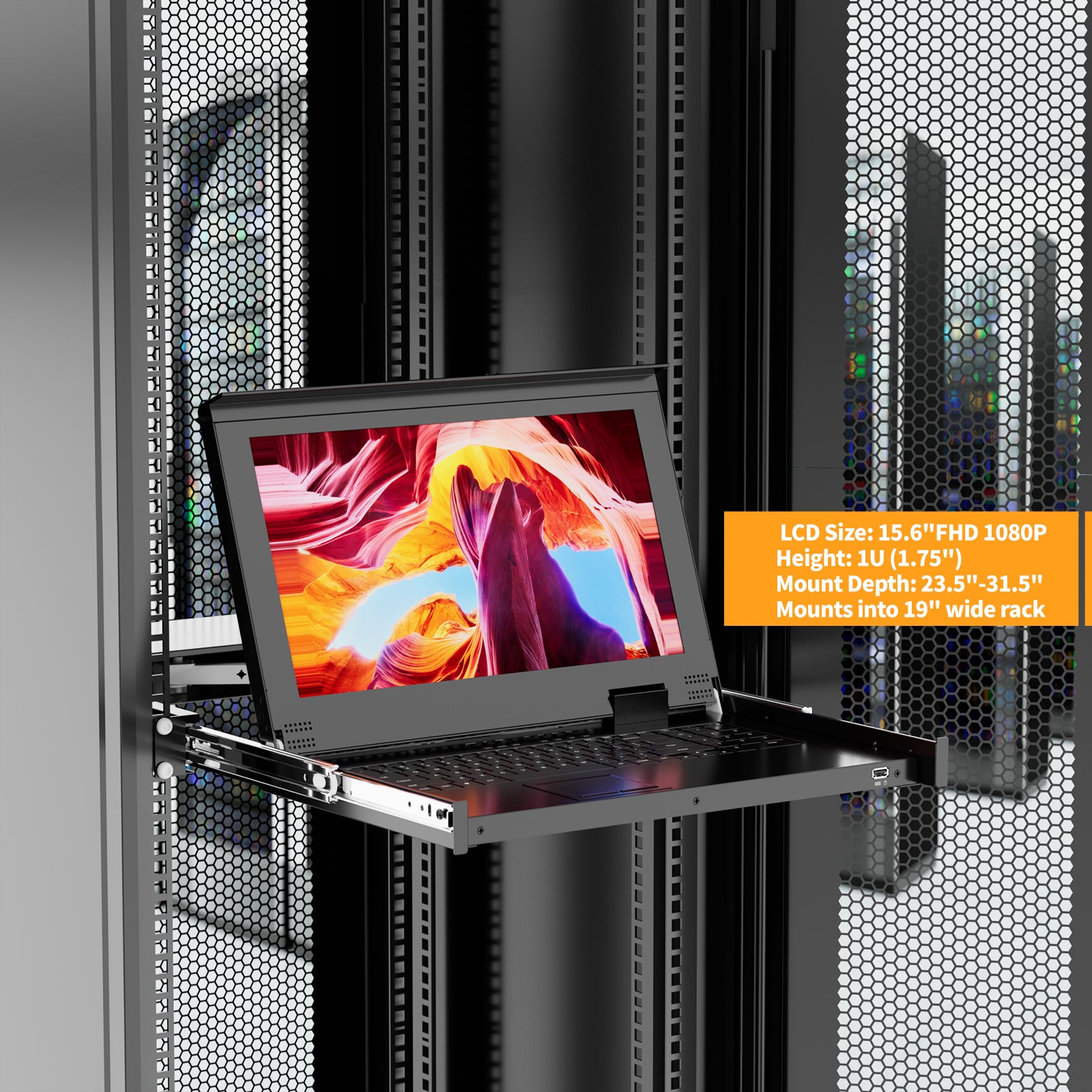 Rack Mount KVM w/15.6'' LCD Monitor, Arvitek 16 Port KVM Switch VGA, Fit 1U 19'' Rack, Suitable for 600-800mm Network Cabinet + 16 VGA KVM Cables