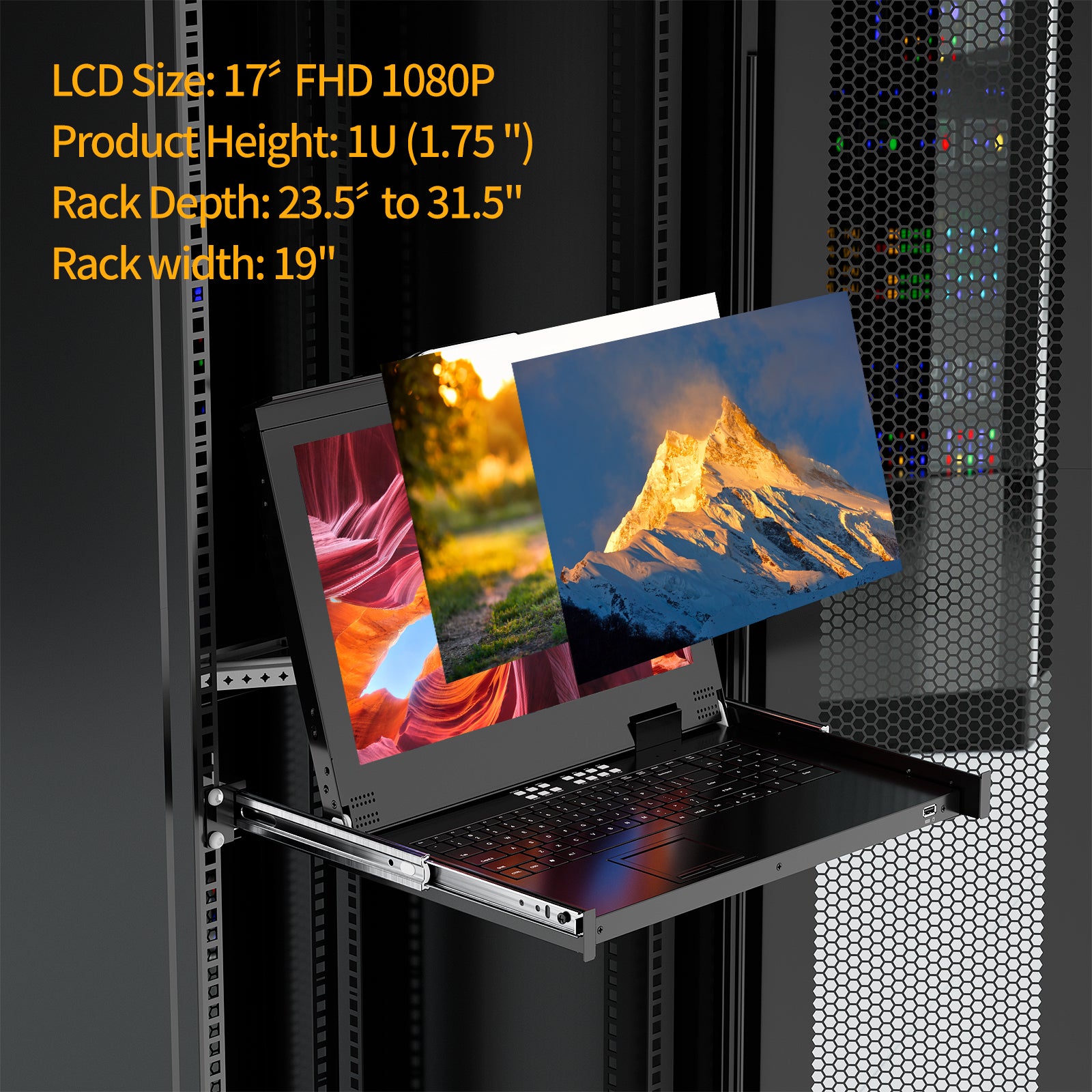 Rack Mount KVM w/17 LCD Monitor, Arvitek 8 Port KVM Switch VGA with Handle, Fit 1U 19" Rack, Support Hotkey+Button+OSD Switching + 8 VGA KVM Cables