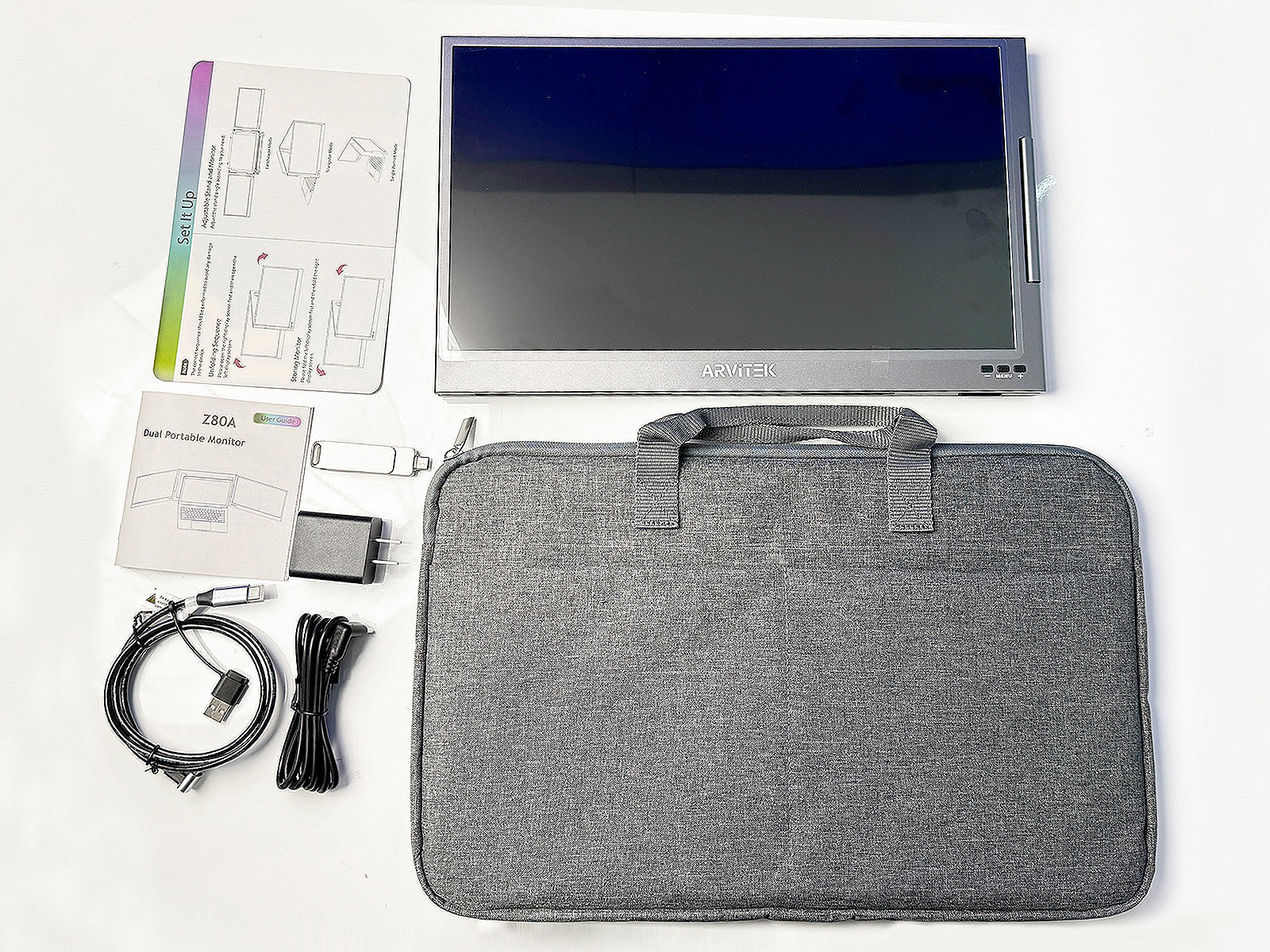 15.6 Inch Portable Laptop Screen Extender w/Bag, 1080P USB-C Triple Laptop Monitor, Portable Monitor w/Adjustable Stand for 12"-16" Laptop(Mac, Windows, Android)