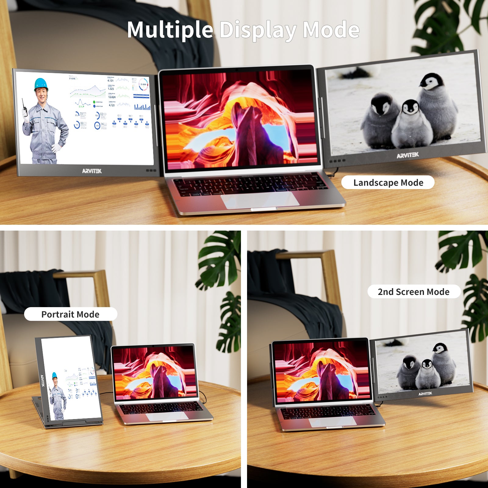 15.6 Inch Portable Laptop Screen Extender w/Bag, 1080P USB-C Triple Laptop Monitor, Portable Monitor w/Adjustable Stand for 12"-16" Laptop(Mac, Windows, Android)