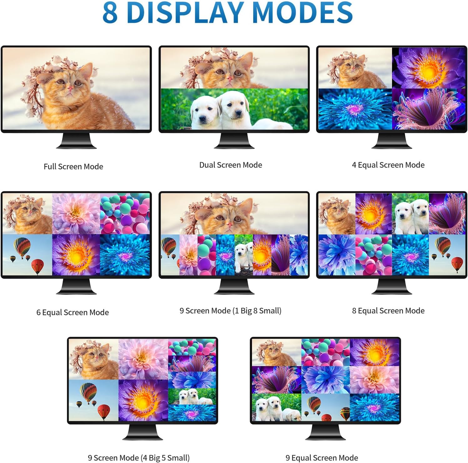 HDMI Multi-Viewer 9x1, 4K@30Hz Quad Seamless HDMI Multiviewer Switcher 9 in 1 Out w/Remote for Security Camera, PC, Laptop, Fire Stick, Roku, Game (8 Display Modes)