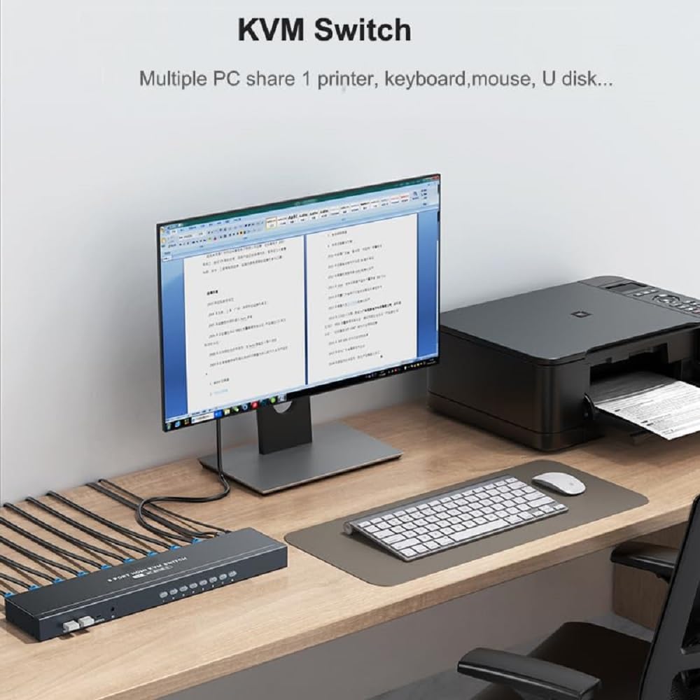 8 Port KVM Switch HDMI, Rack Mount KVM 4K@30Hz, Includeds 8 HDMI KVM Cables + IR Remote+ 4 USB 2.0 Hubs + Wire-Desktop Controller