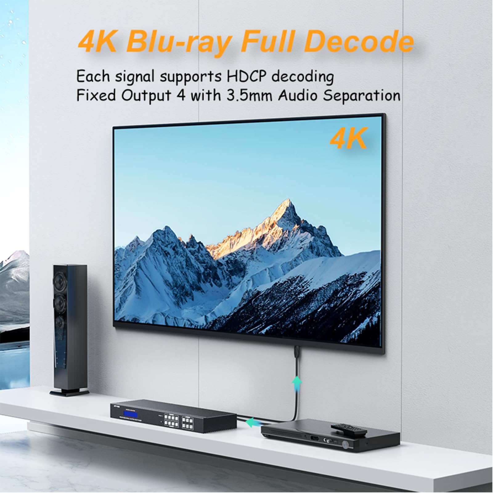 4K HDMI Matrix Switcher 4x4 with Web GUI & 3.5mm Audio Output, Support LAN/RS232/IR Remote/APP Control