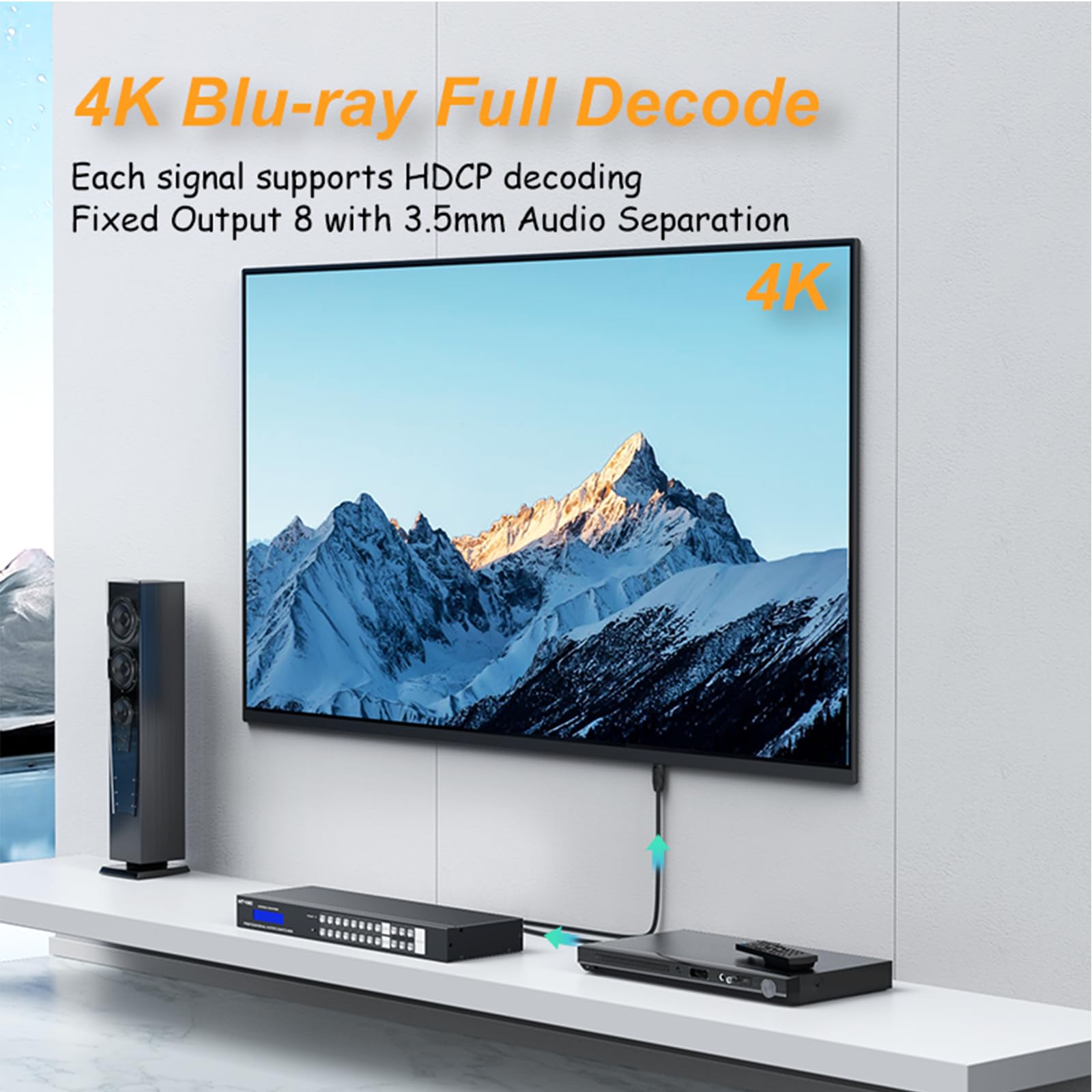 4K HDMI Matrix Switcher 4x4 with Web GUI & 3.5mm Audio Output, Support LAN/RS232/IR Remote/APP Control