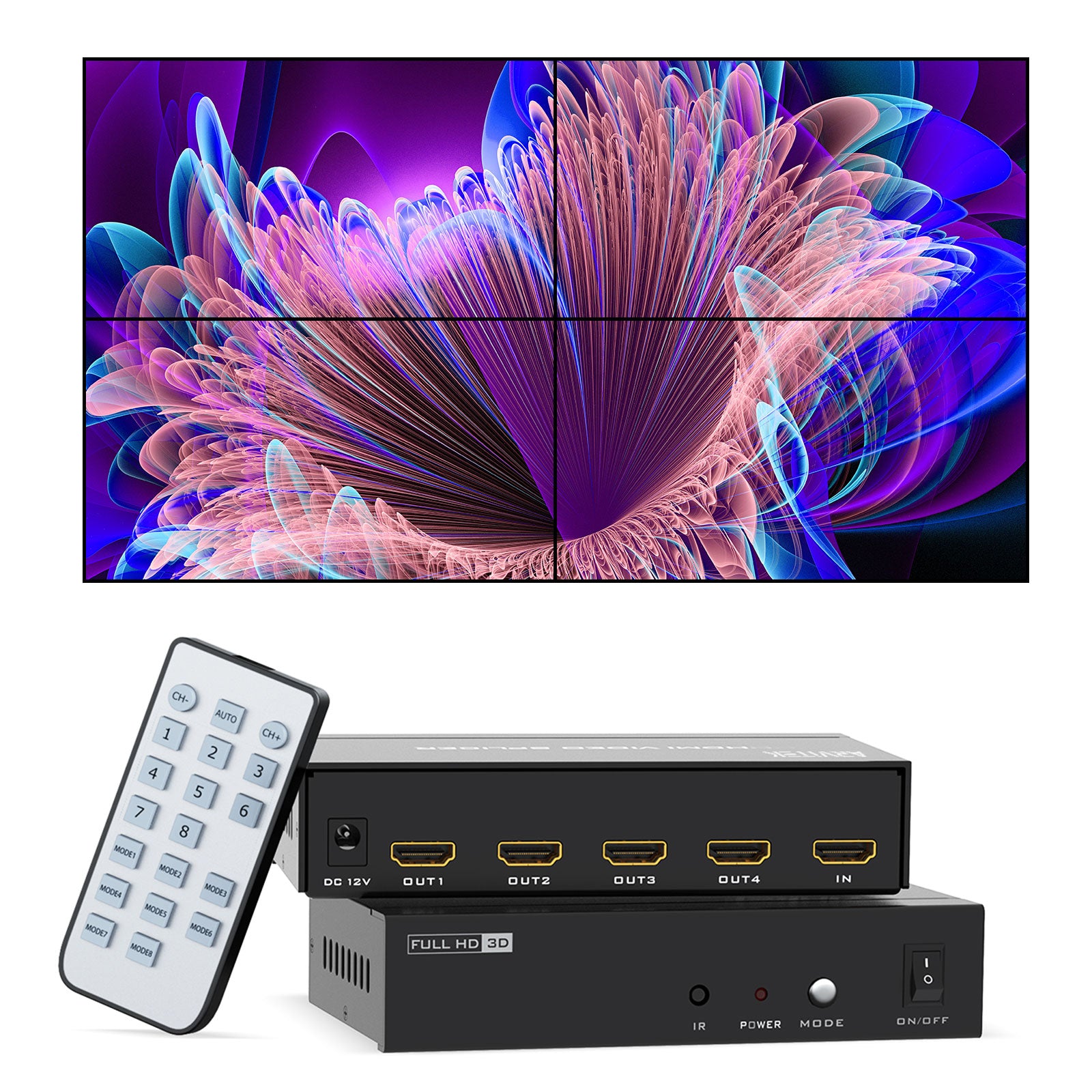 4K HDMI Video Wall Controller 2x2 w/IR Remote, Arvitek 4 Screens Into 1 Wall Display, TV Wall Controller Processor (8 Splicing Modes)