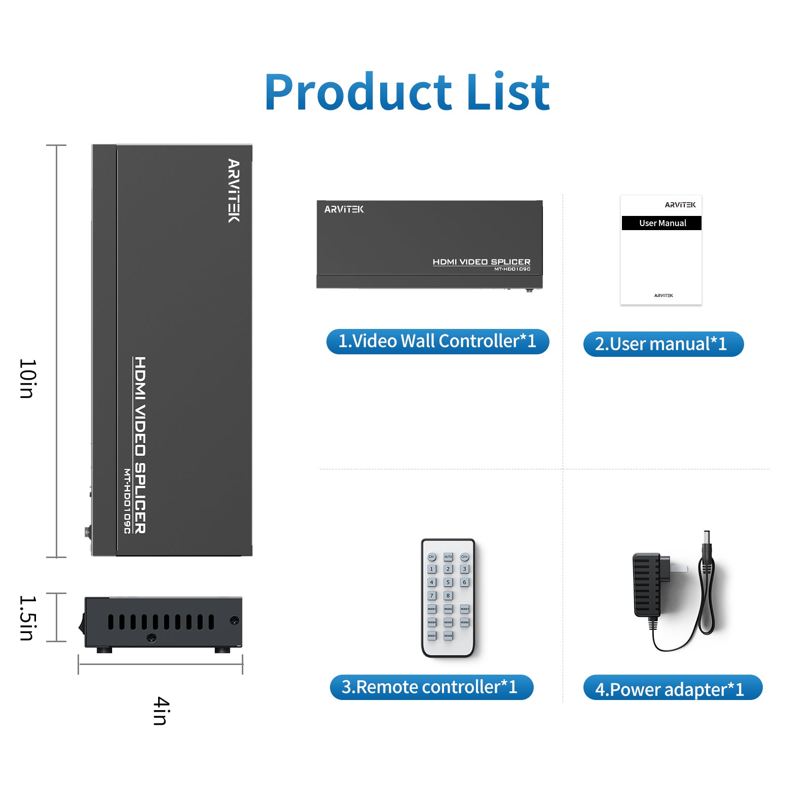 4K HDMI Video Wall Controller 3x3, Arvitek 9 TV Screens Into 1 Wall Display TV Wall Controller w/Remote, HDMI Video Splitter w/ 13 Splicing Display Mode