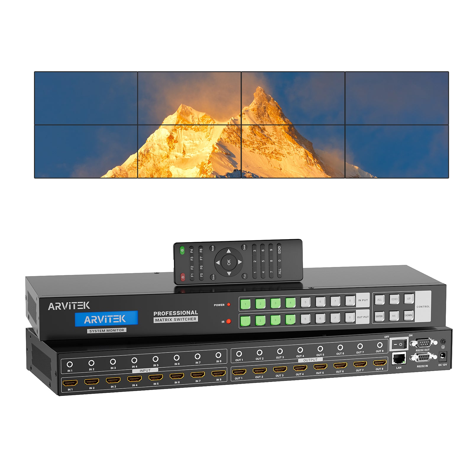 8x8 4K Seamless HDMI Matrix Switch with Web GUI, Customised Video Wall Controller, 1U Rack Mount, HDMI Matrix Switcher Splitter with Audio Out, Multiple Control Modes