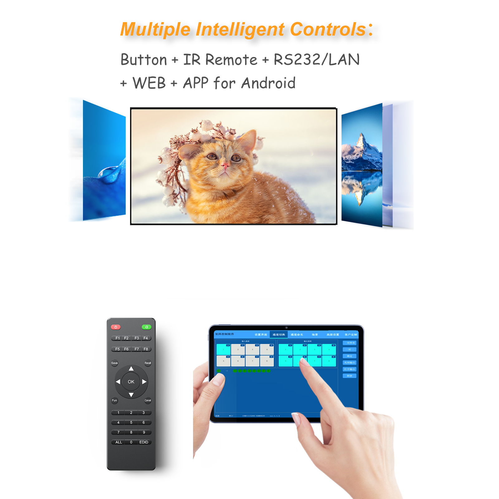 4K HDMI Matrix Switcher 8x8 with Web GUI & 3.5mm Audio Output, Support LAN/RS232/IR Remote/APP Control