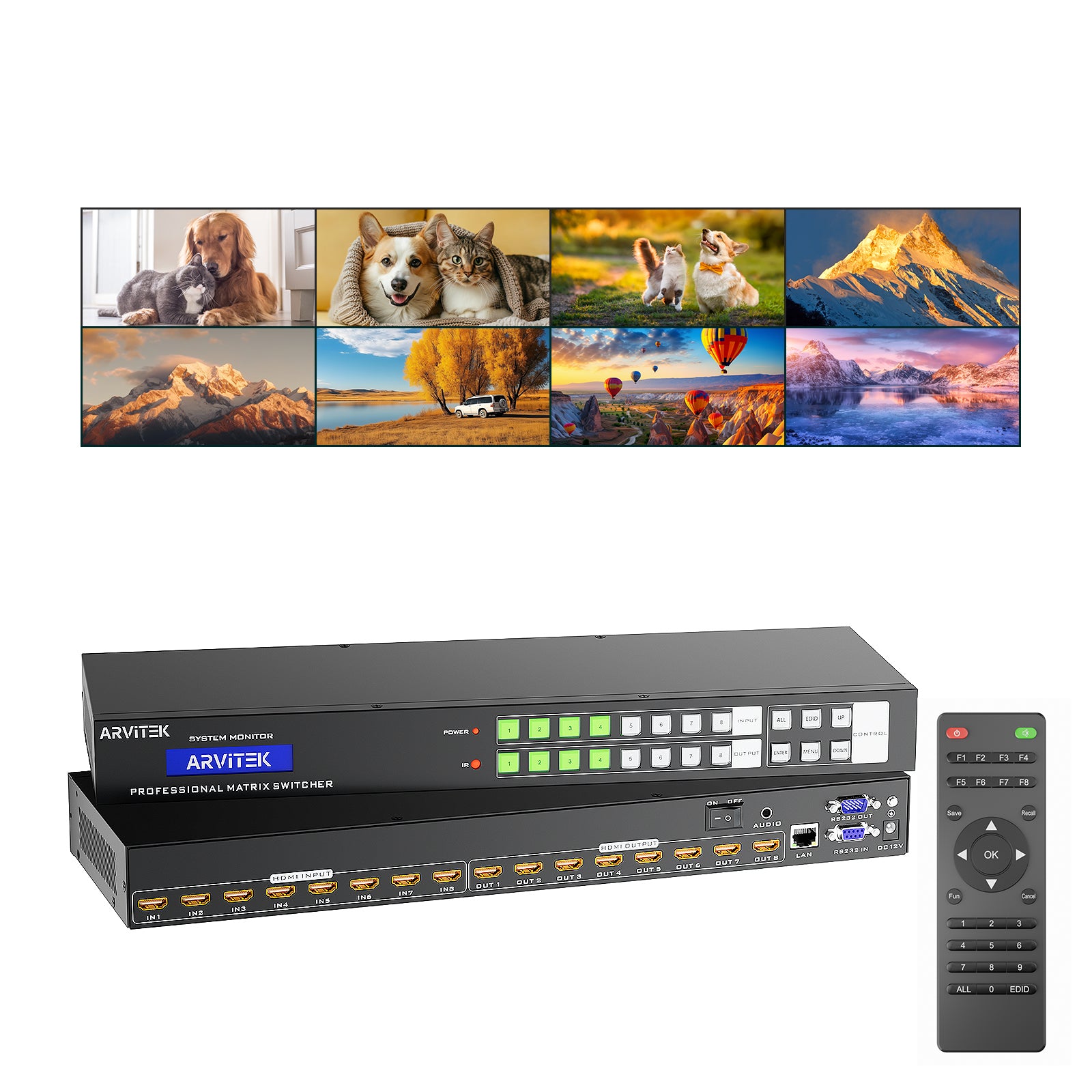 4K HDMI Matrix Switcher 8x8 with Web GUI & 3.5mm Audio Output, Support LAN/RS232/IR Remote/APP Control