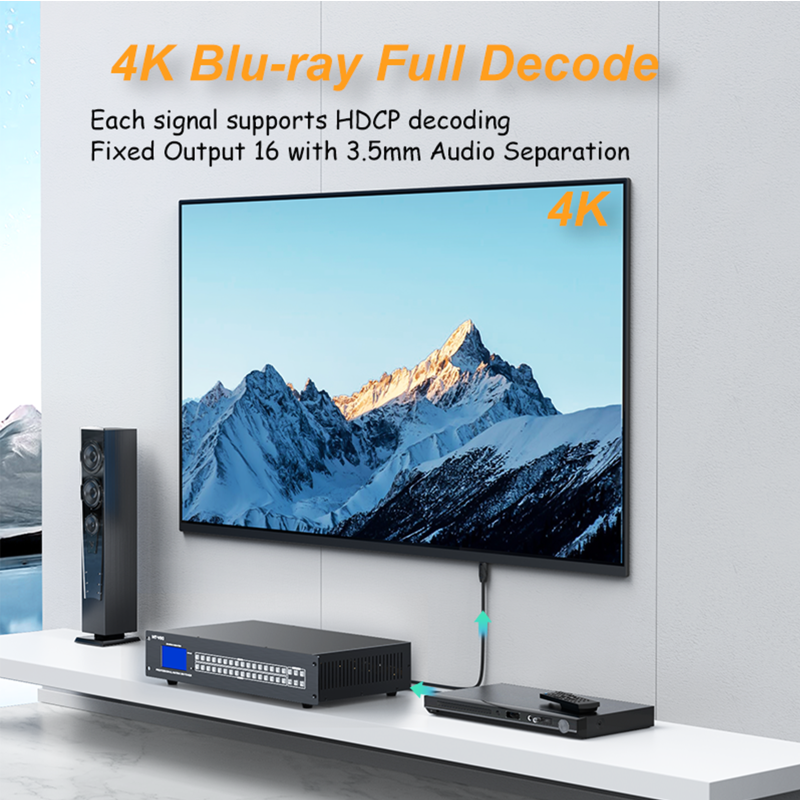 4K HDMI Matrix 16x16 w/Web & AUX Audio Output, ARVITEK Matrix Switcher 16 in 16 Out Support LAN/RS232/IR/APP Switch, Fit 2U Rackmount Rack