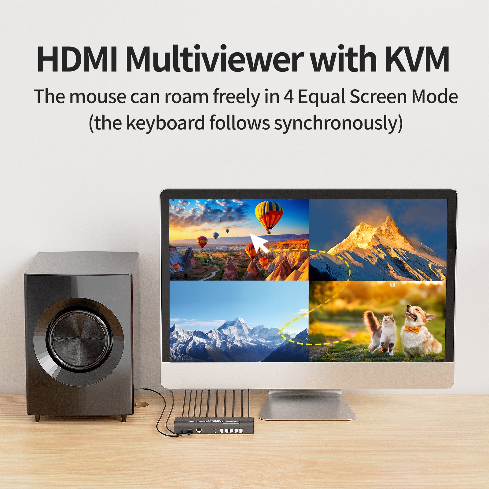HDMI KVM Switch 4 Port w/Multi-Viewer, 4K@30Hz Quad HDMI Multiviewer Switch 4x1 with PIP, POP, 3.5mm Audio Output, 6 Viewing Modes, Quick View for Security Camera, PC, Laptop, Fire Stick, Roku