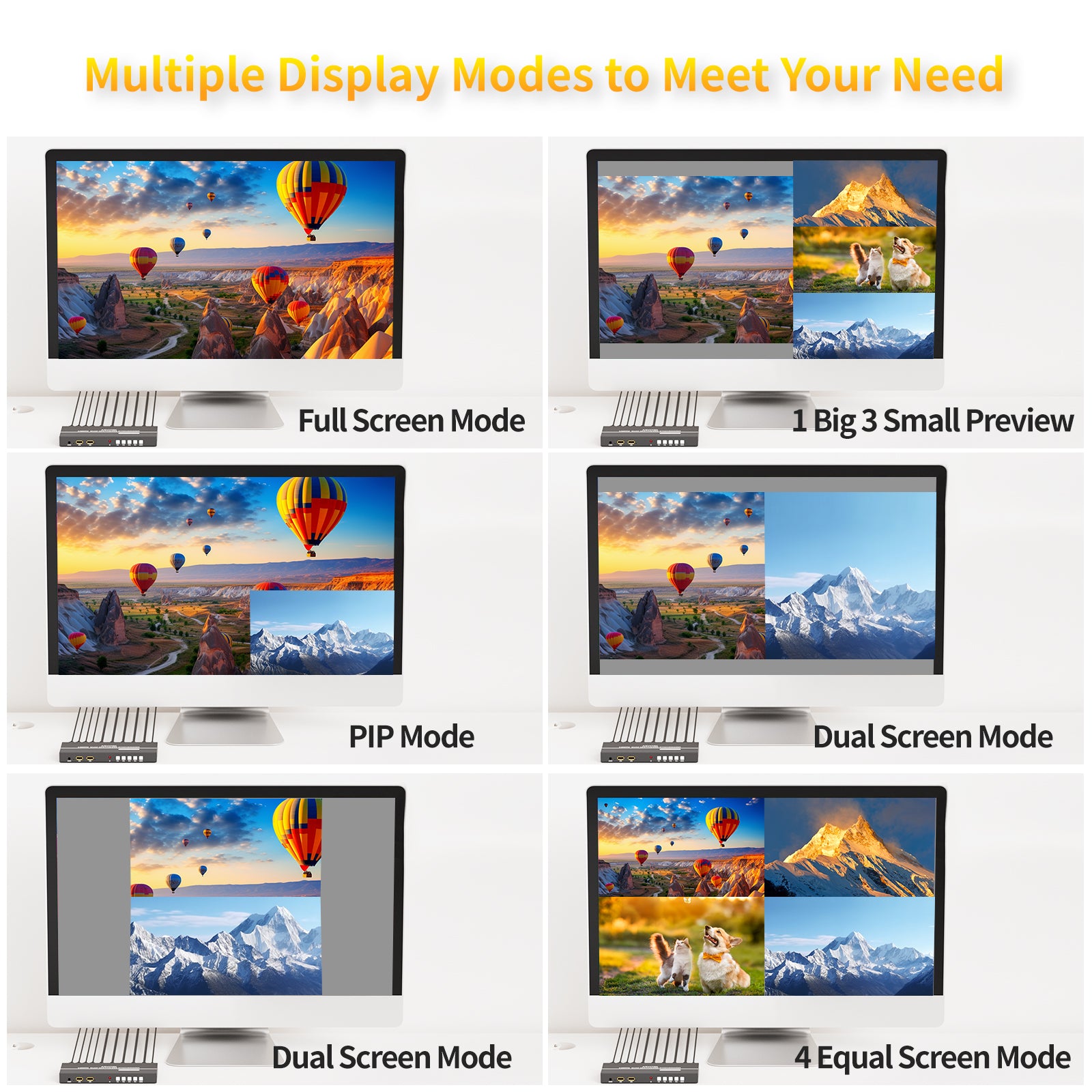 HDMI KVM Switch 4 Port w/Multi-Viewer, 4K@30Hz Quad HDMI Multiviewer Switch 4x1 with PIP, POP, 3.5mm Audio Output, 6 Viewing Modes, Quick View for Security Camera, PC, Laptop, Fire Stick, Roku