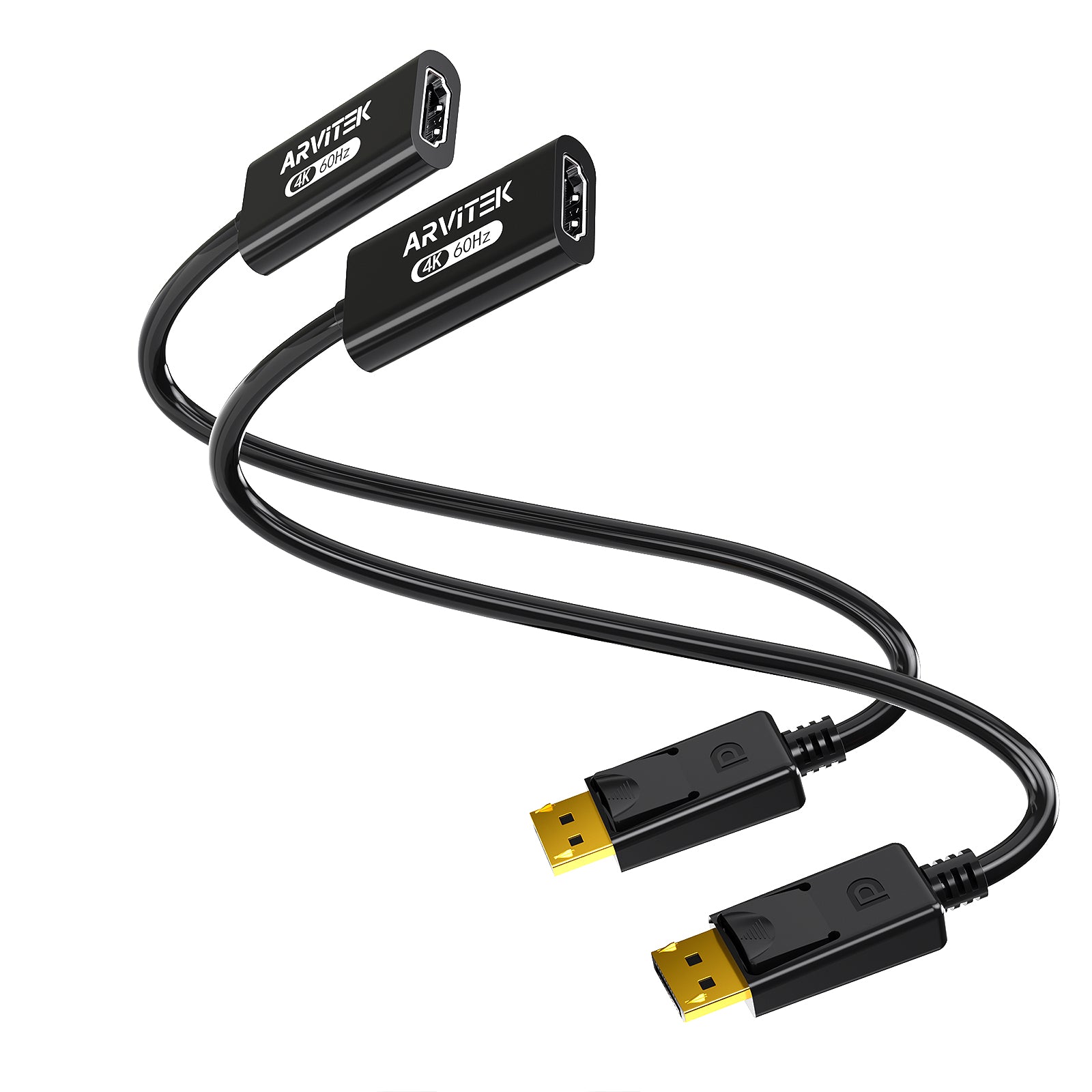 4K@60Hz DisplayPort (DP) to HDMI Adapter 2 Pack, Uni-Directional DP to HDMI(Male to Female) 10" Short Cable, Duplicate Extend Screen for Desktop, Laptop, PC, Projector, HDTV, Monitor