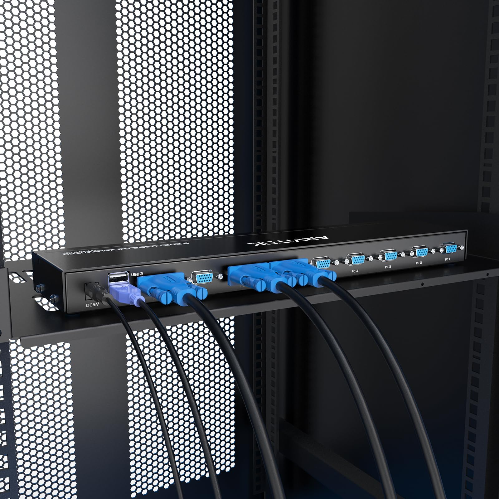 8 Port KVM Switch VGA, Rack Mount KVM 8X1 for 8 PCs Share 1 Monitor & 4 USB Devices + 8 KVM Cables + Wire Desktop Controllers + Rack Ears